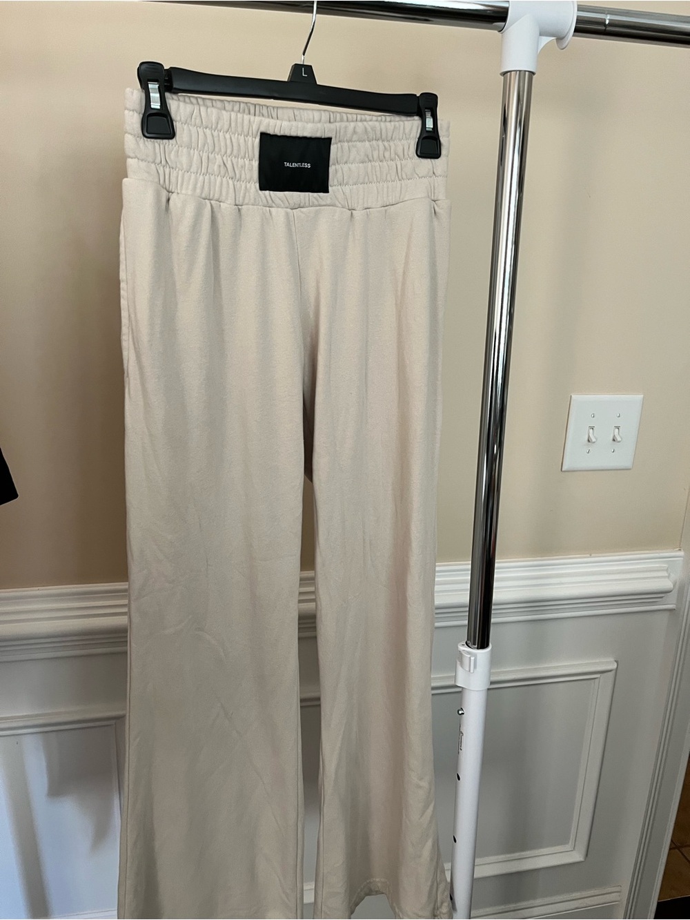 TALENTLESS Neutral Beige Elastic Waist Wide Leg Pants